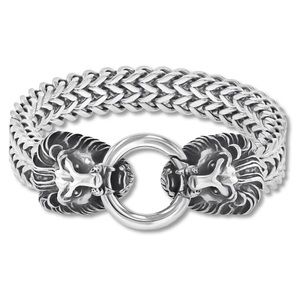 Men's Franco Chain & Lion Head Bracelet Stainless Steel 9"